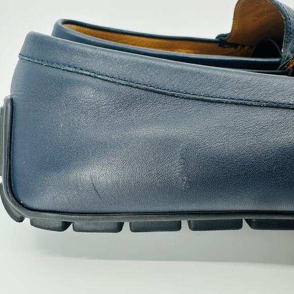 Gucci Men's Microguccissima Navy Blue Leather Slip On Driver Loafers Size 9 - Picture 3 of 16